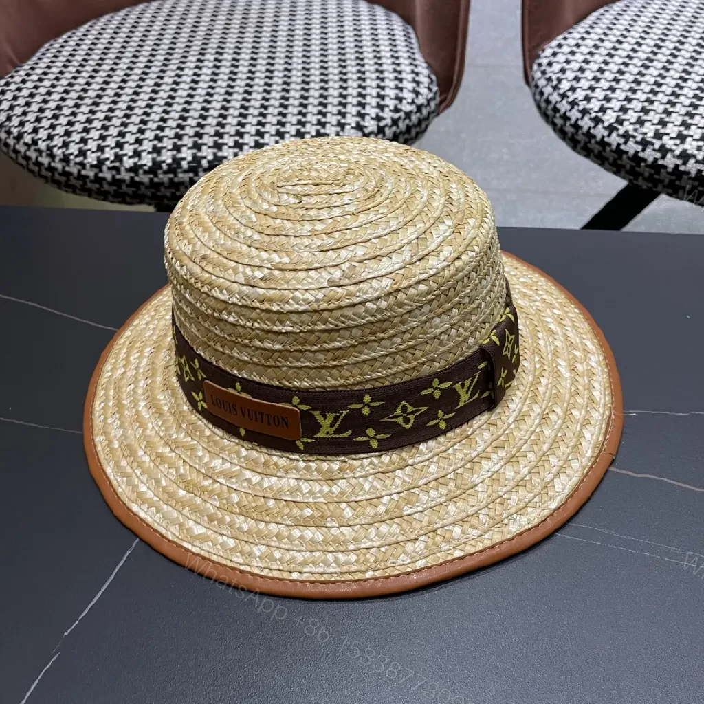 View 8 of Natural Straw Panama Hat with LV-Inspired Band Sun-Ready Luxury