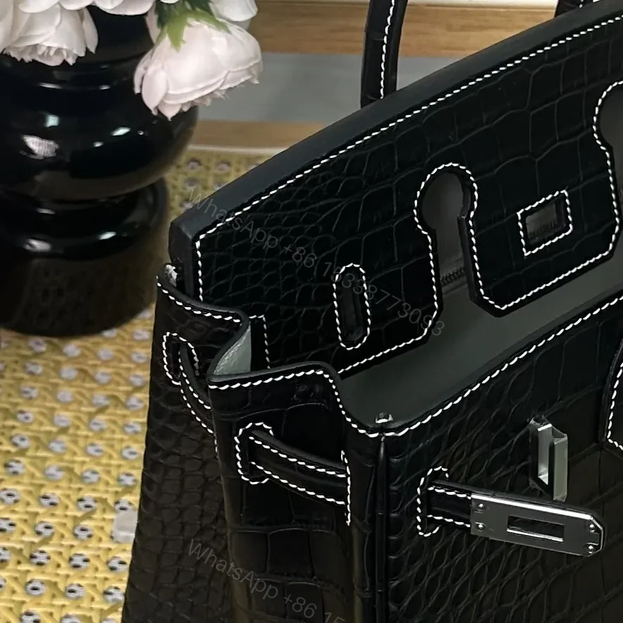 View 3 of Hermes Birkin 25cm Black Crocodile Leather Silver Hardware