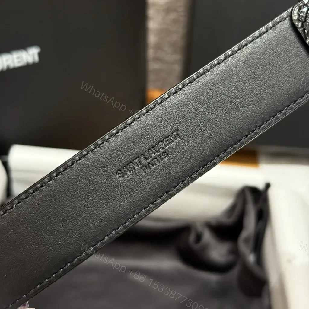View 4 of Croc-Texture Black Belt with Gold Buckle – Modern Luxury Belt
