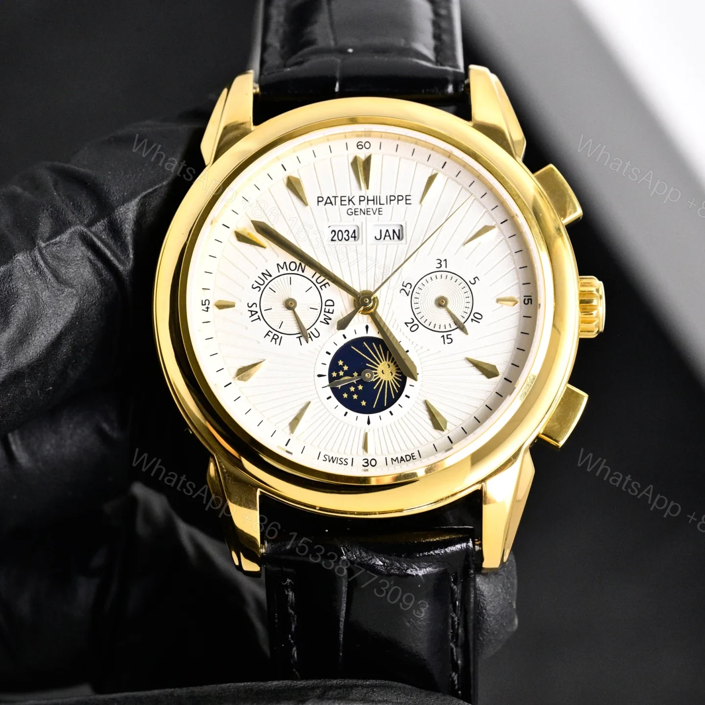 View 7 of Patek Philippe Complicated Functions Men’s Watch 42mm Italian Leather Strap Edition TW-PP-9100-COMPLICATION-42-LS