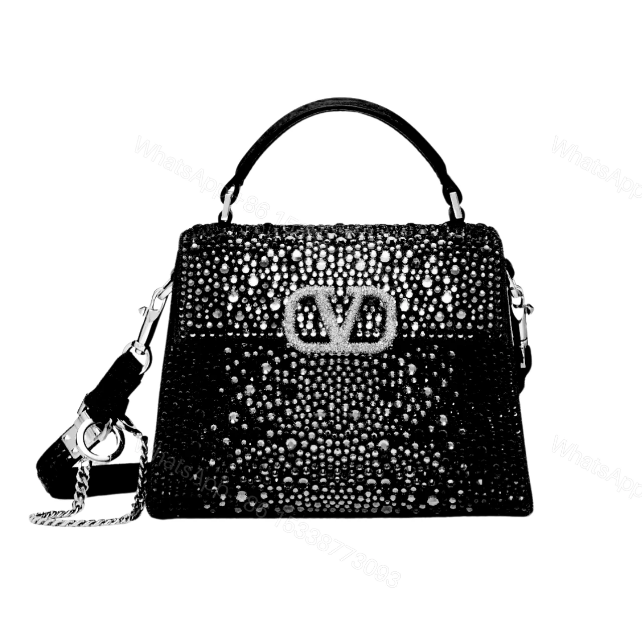 VALENTINO GARAVANI VSLING CRYSTAL EMBELLISHED BAG IN BLACK 19CM — view 1