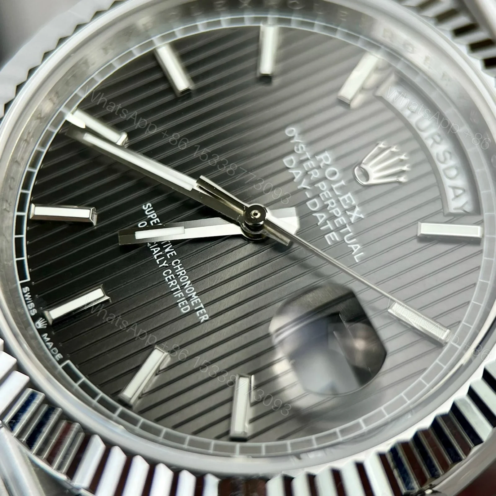 View 4 of Superclone Rolex Day-Date Grey Stick Tapestry Dial 228239-0002 40 mm