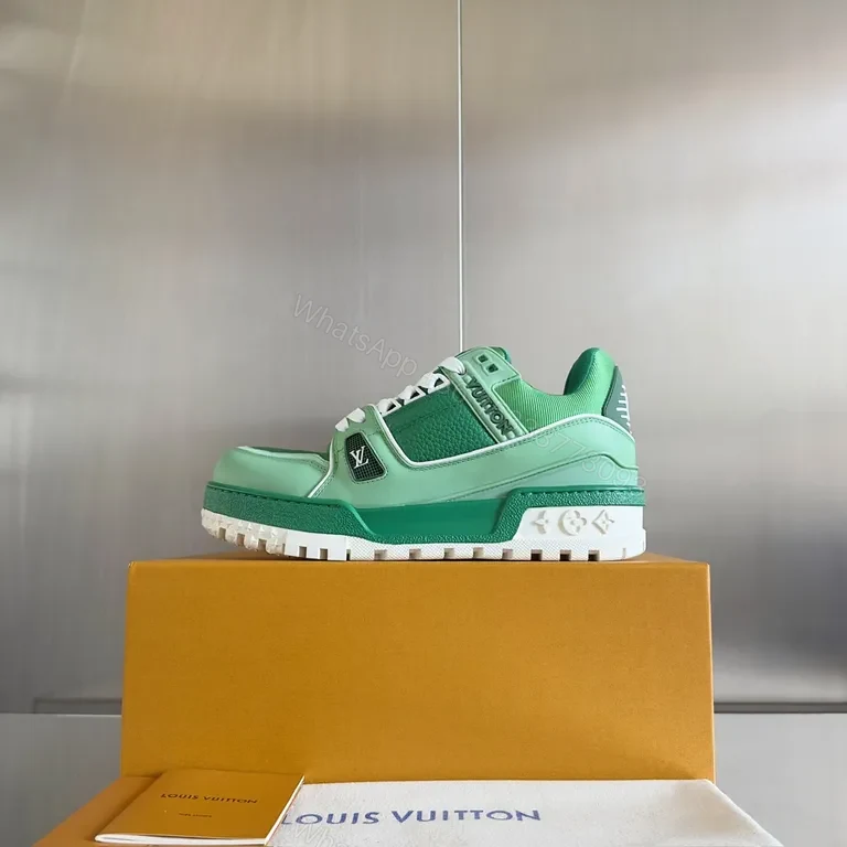 View 2 of Mint Green LV-Style Leather Sneakers