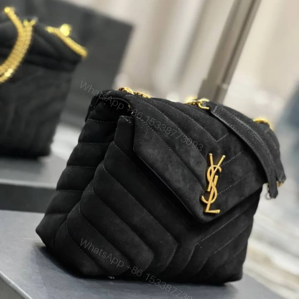 View 5 of Saint Laurent Loulou Small Flap Bag Suede Black 25Cm