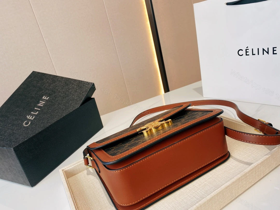 View 4 of CELINE CLASSIQUE TRIOMPHE BAG IN TRIOMPHE CANVAS AND CALFSKIN TAN 22CM 191242BZ404LU