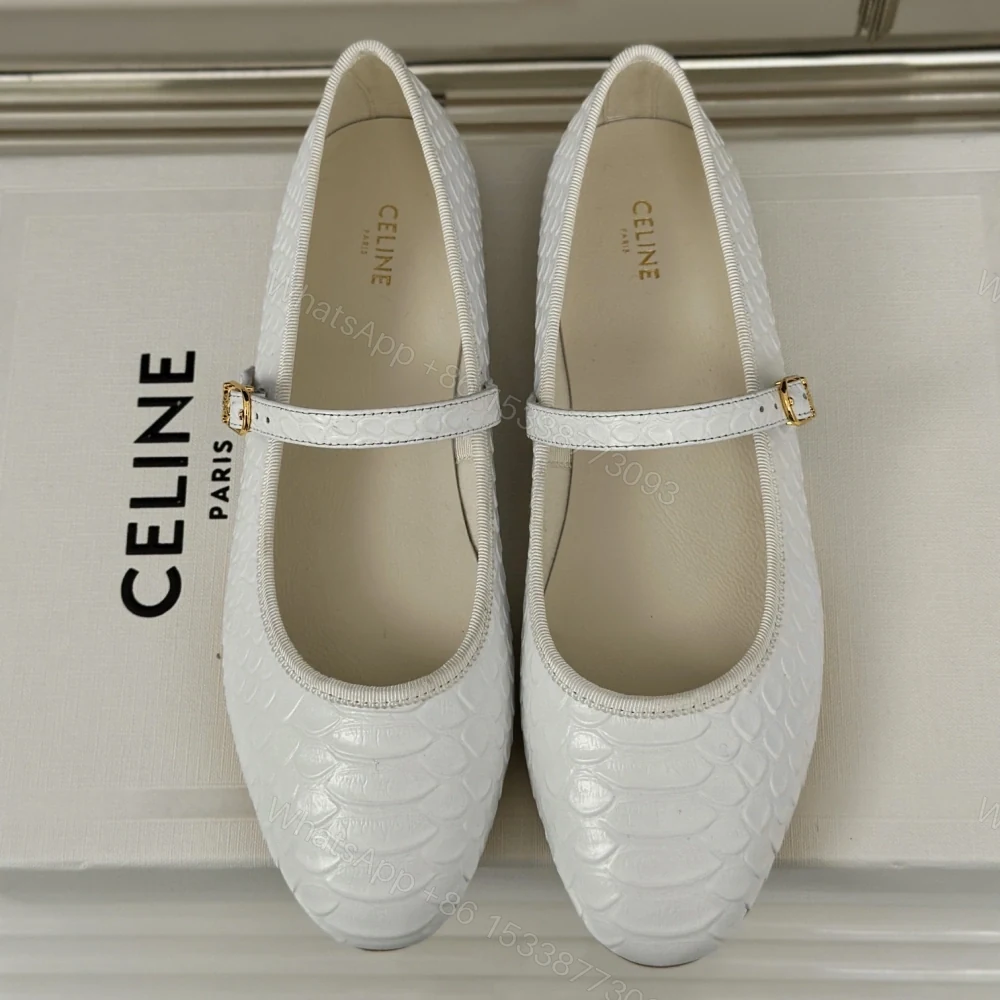 高仿Celine*354673035復古瑪麗珍單鞋蟒蛇紋白色免檢版 — view 1