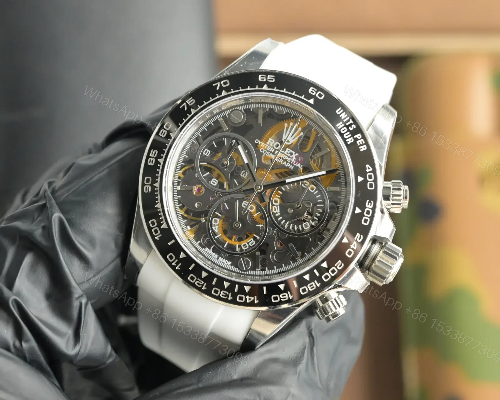 View 3 of Rolex Daytona Skeleton Black Dial White Strap Edition 40mmRG-DAYTONA-SKELETON-WHITE