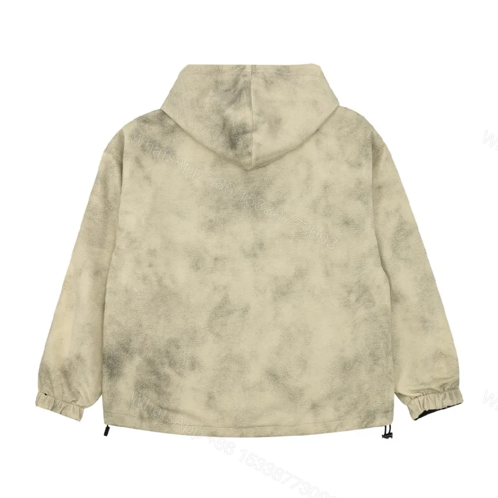 View 4 of Beige Tie-Dye Zip Hoodie: Elevated Everyday Comfort