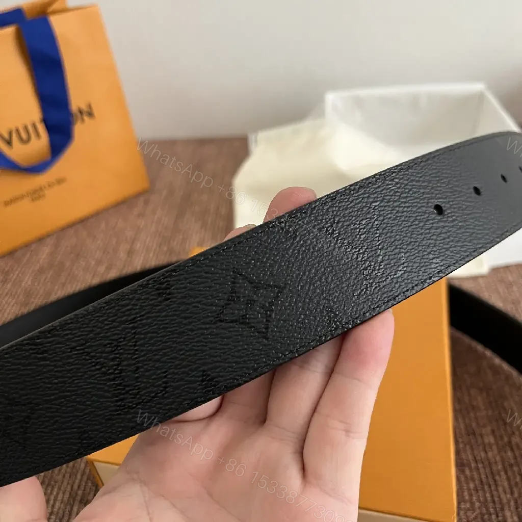 View 9 of Black Leather Belt Matte LV Buckle Slim Width - Center Front