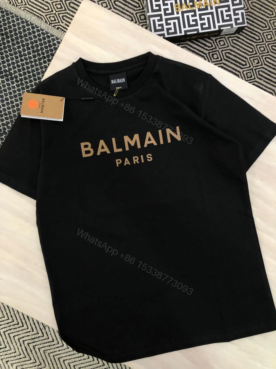 Balmain Exclusive Cotton Lycra Crew Golden Printed T-Shirt First Copy | AAA+ Replica — view 1