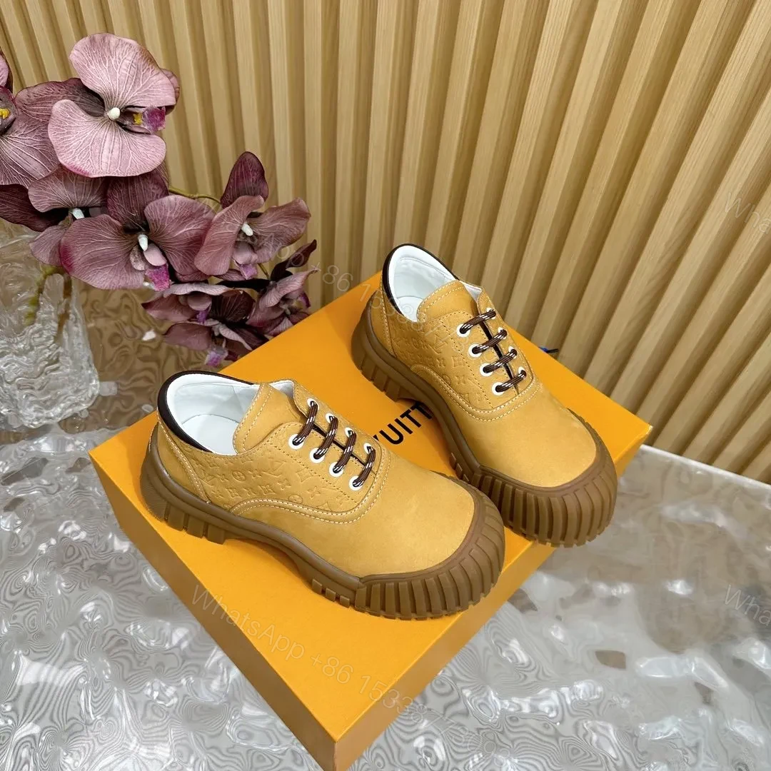 View 3 of LV Women Mustard Suede Lace-Up Sneakers