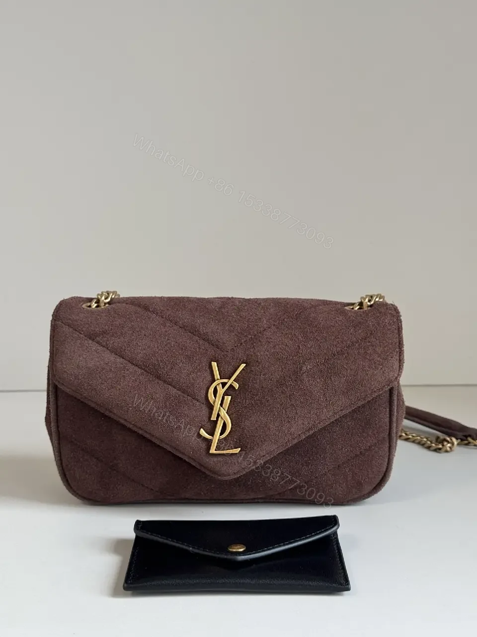 View 6 of Velvet Block Shoulder Bag with Gold Logo Detail