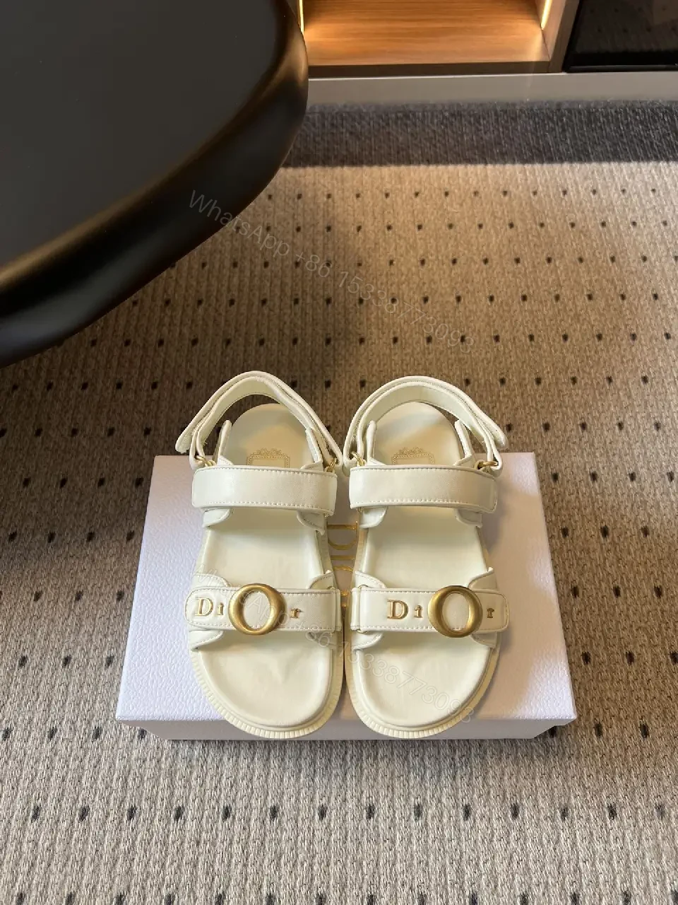 View 2 of Chic White Leather Sandals with D‐Ring Hardware