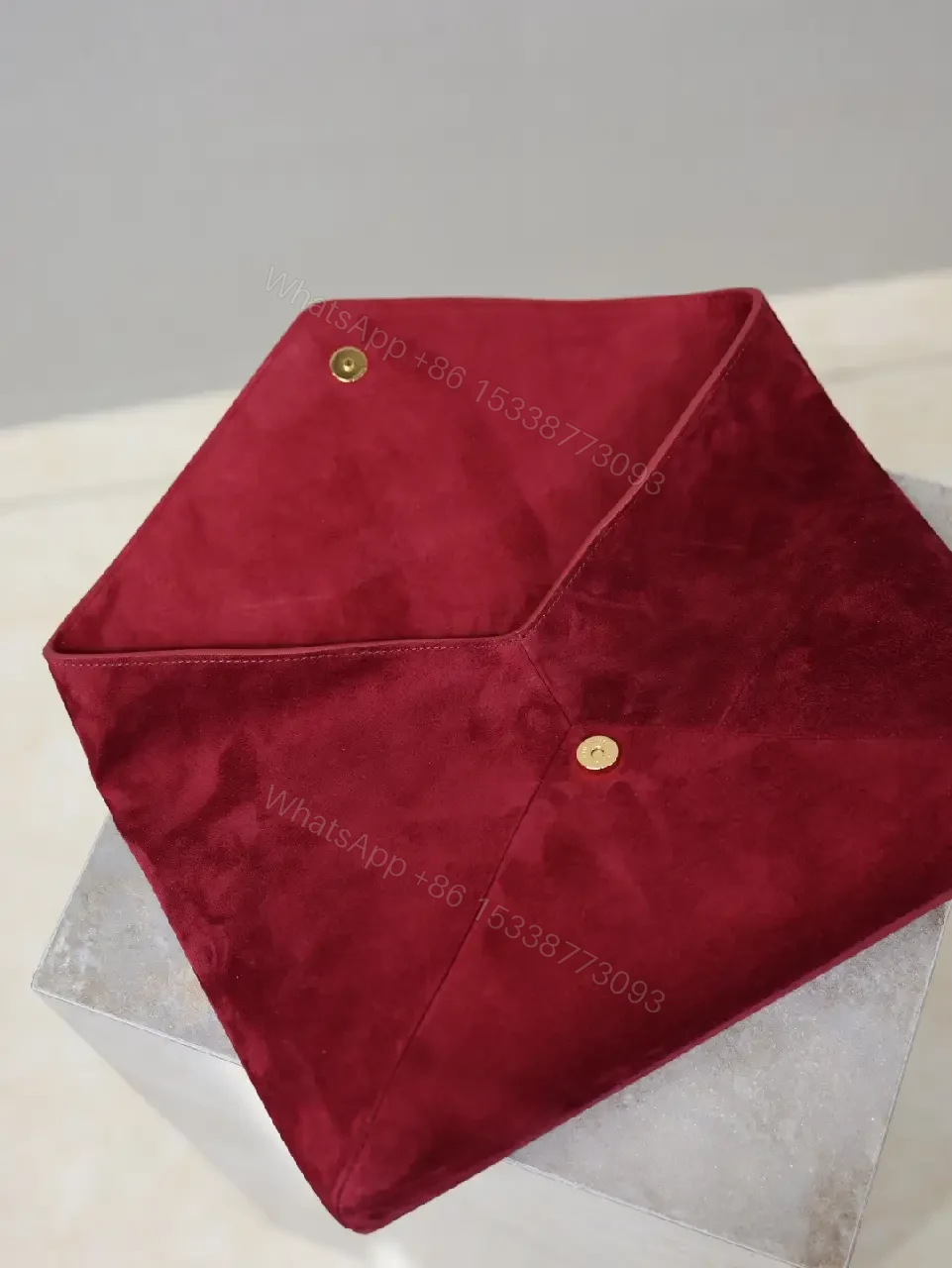 View 4 of Velvet Red Clutch: Gold Hardware Envelope Evening Bag