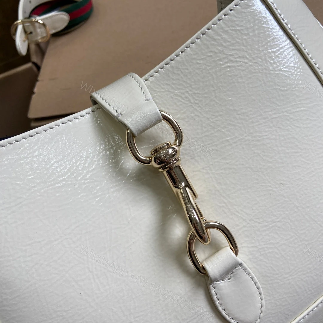 View 5 of JACKIE SMALL SHOULDER BAG 27 IN WHITE CRACKED LACQUER CALFSKIN GOLD HARDWARE