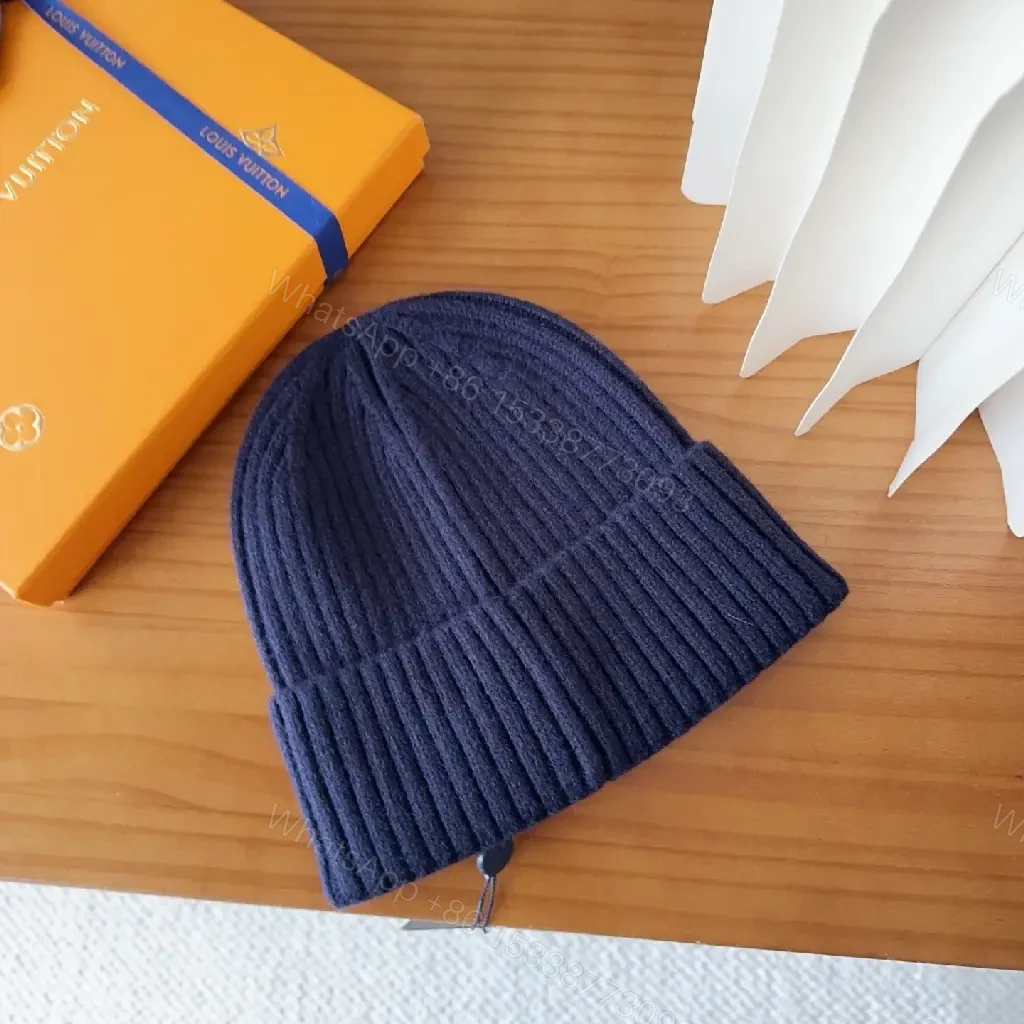 View 4 of Navy Knit Beanie + Monogram Patch + Cozy Luxury Cap