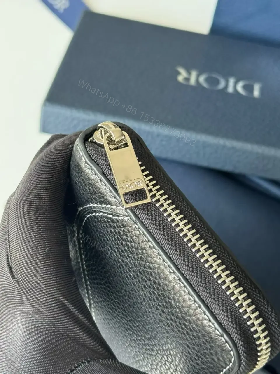 View 9 of Elegant Textured Calfskin Wallet — Wave Stitch, Dior-inspired Luxury