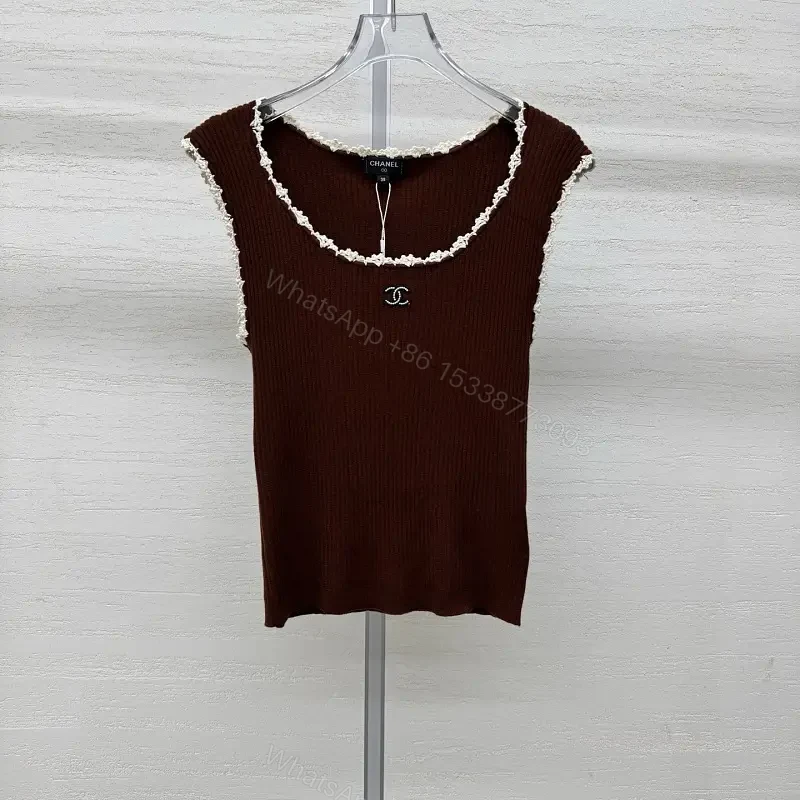Burgundy Knit Tank with Crochet Edge Pop — view 1