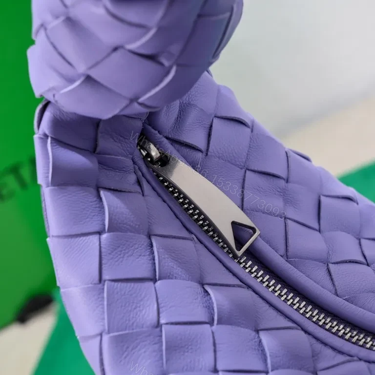 View 5 of Lavender Leather Bag, Knotted Interwoven Texture, Designer-Inspired Tote