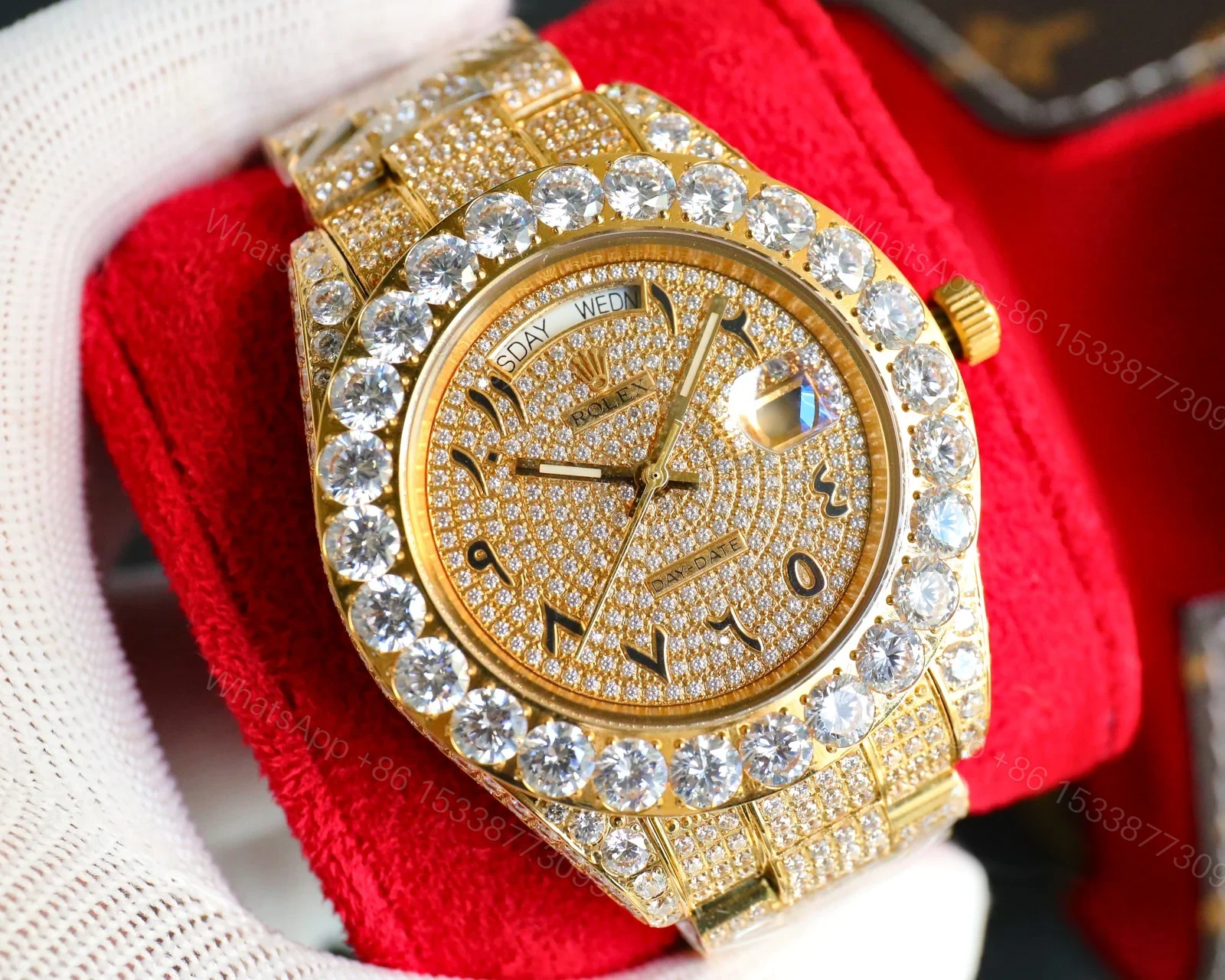 View 3 of Rolex Day-Date Gold Iced Replica 42MM Premium Full Gold Bracelet Diamond Dial Edition ROLEX-DD-GOLD-ICED-FULL-GOLD-DIA-42
