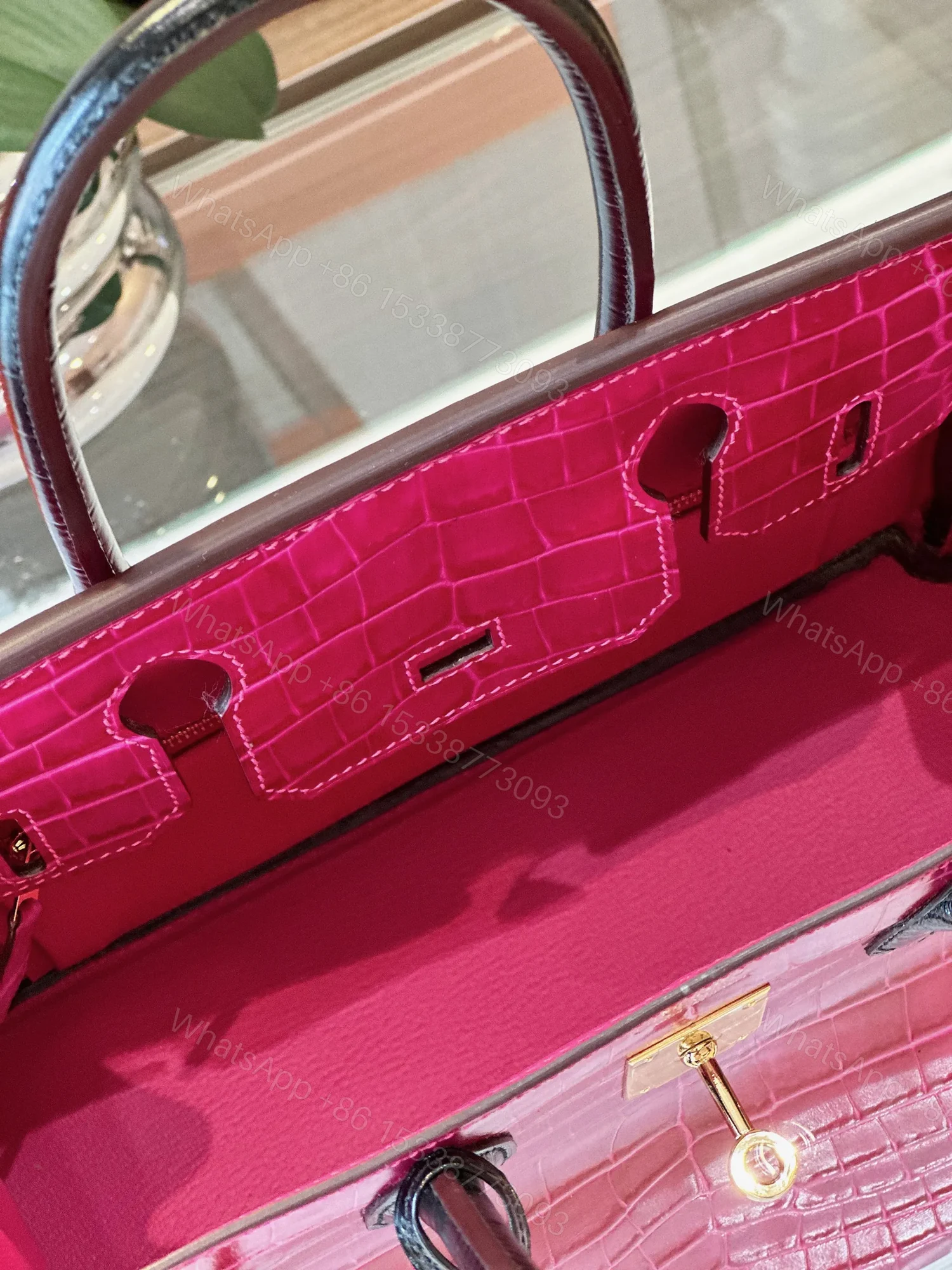 View 4 of HN Pink/Black Genuine Crocodile Leather Gold Hardware – Custom Made