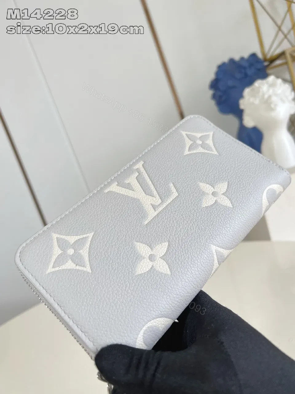 View 3 of Soft Gray Monogram Wallet: Premium Leather Minimalist Cardholder