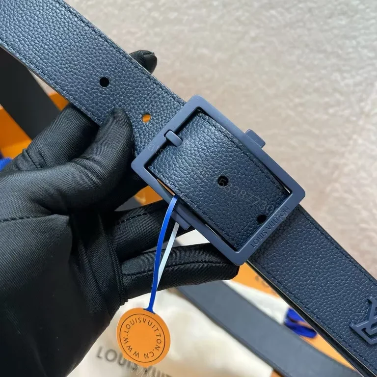 View 4 of Blue Velvet Belt Navy Full-Grain Leather with LV Buckle