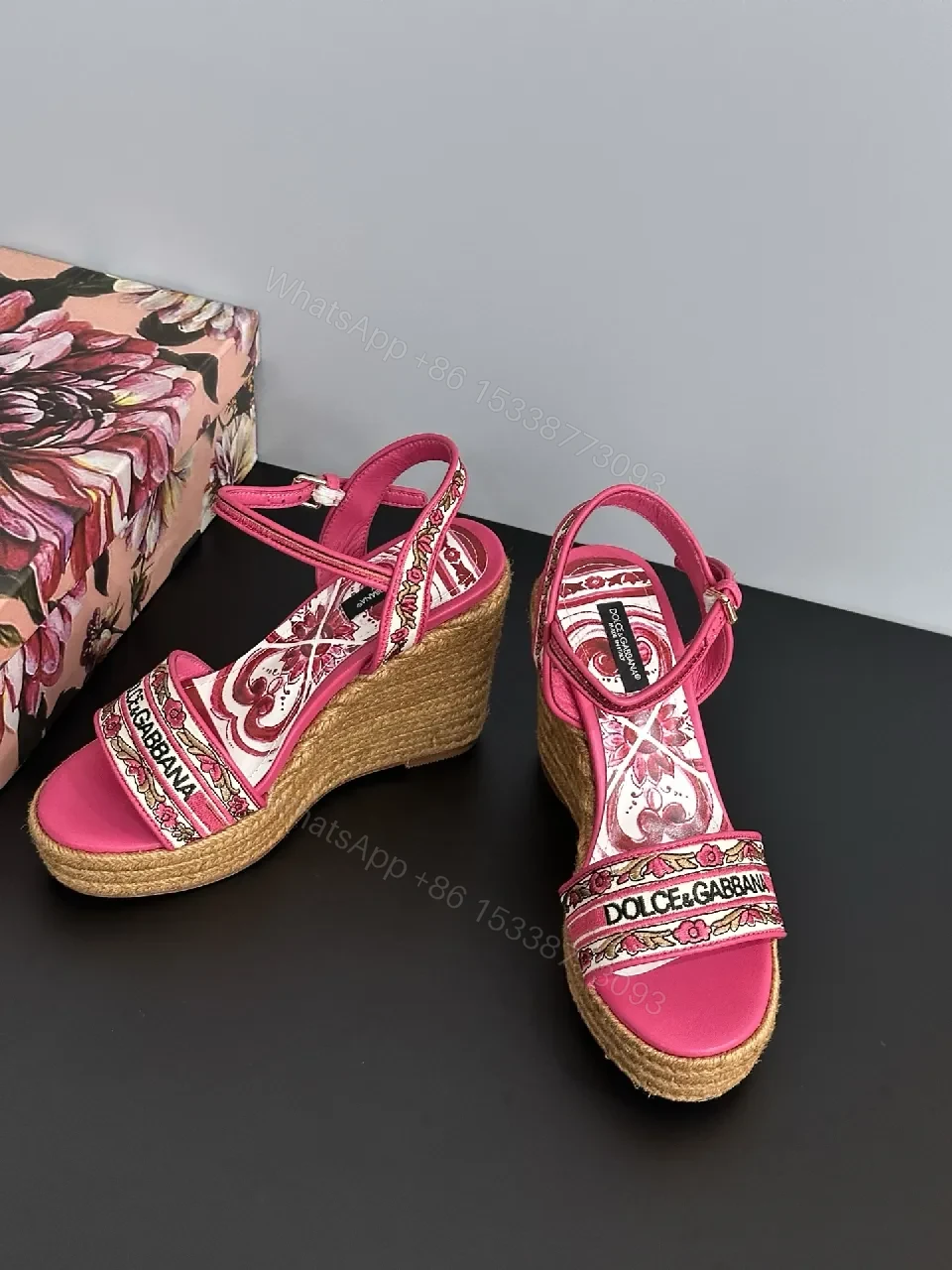 View 8 of Vibrant Pink Espadrille Wedges with Logo Textile Details