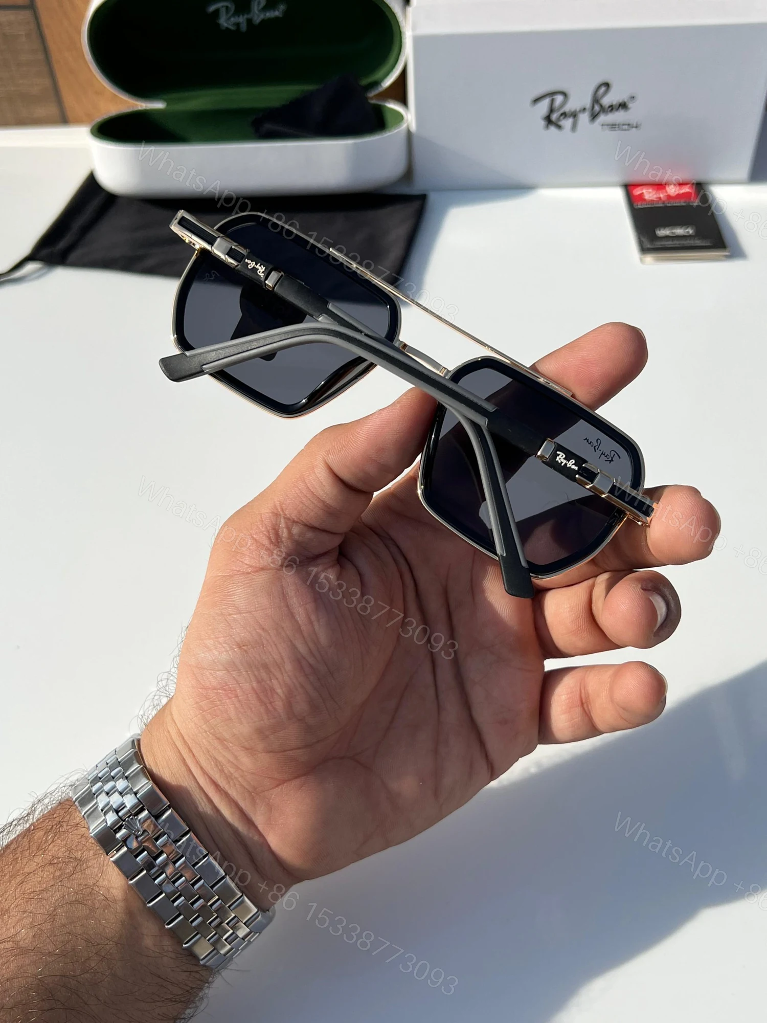 View 3 of FIRST COPY Rayban 11019 gold black sunglasses