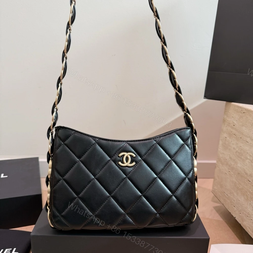 View 2 of Chanel Hobo Handbag Gold Tone Hardware Black 24Cm
