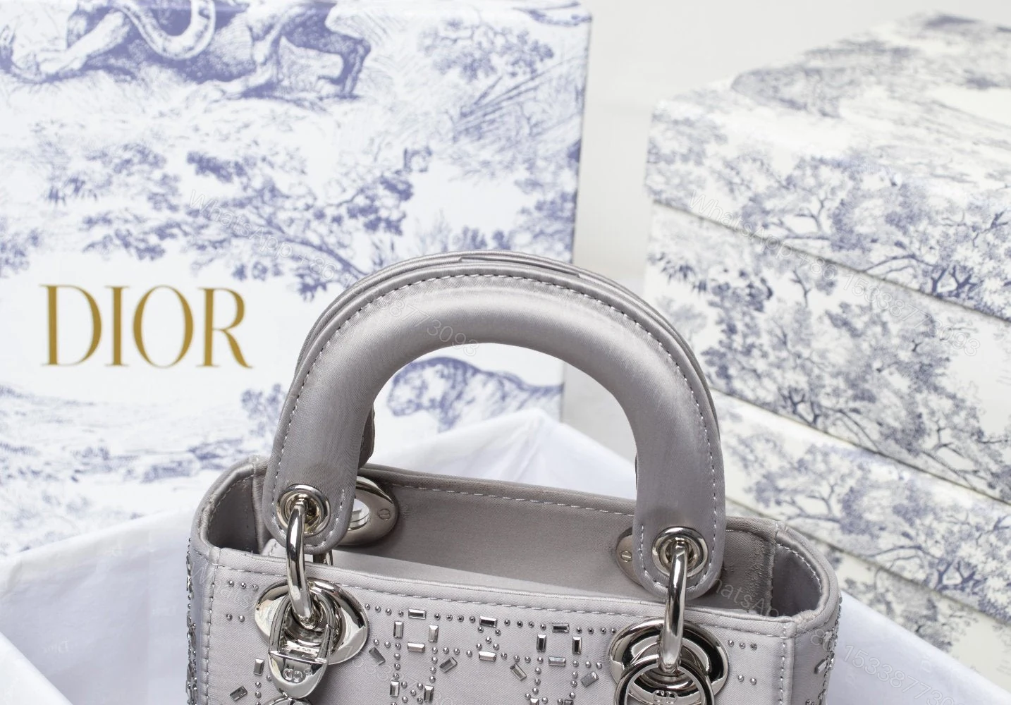 View 5 of Lady Dior Embellished Cannage Satin Mini
