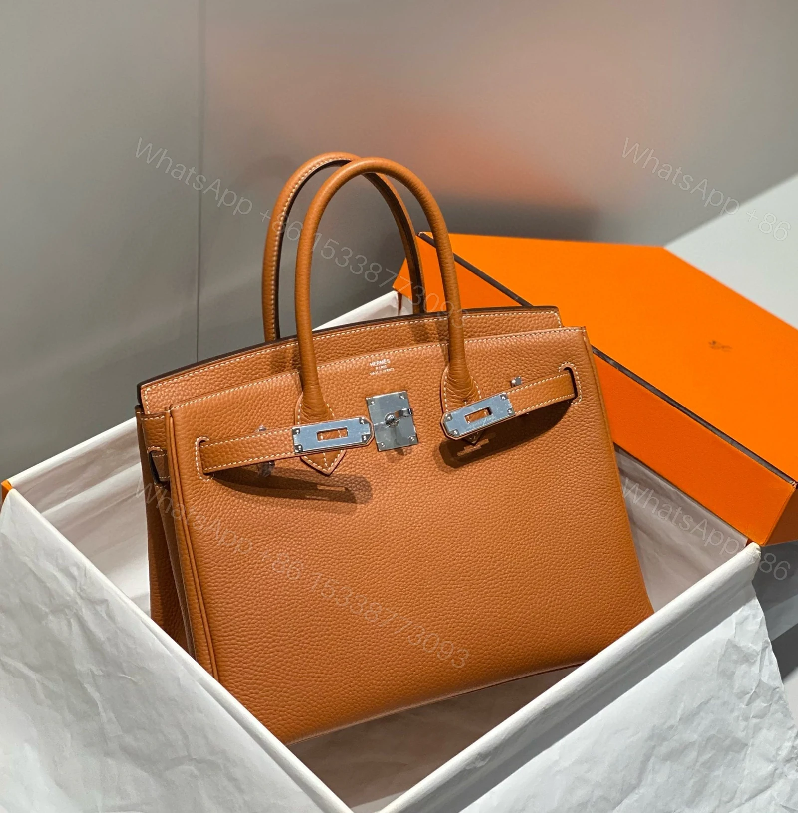 View 3 of HERMES BIRKIN 30 BROWN TOGO LEATHER SILVER HARDWARE