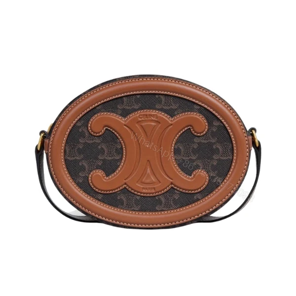 CELINE OVAL BAG CUIR TRIOMPHE IN TRIOMPHE CANVAS AND CALFSKIN TAN 20CM 198602EIN04LU — view 1