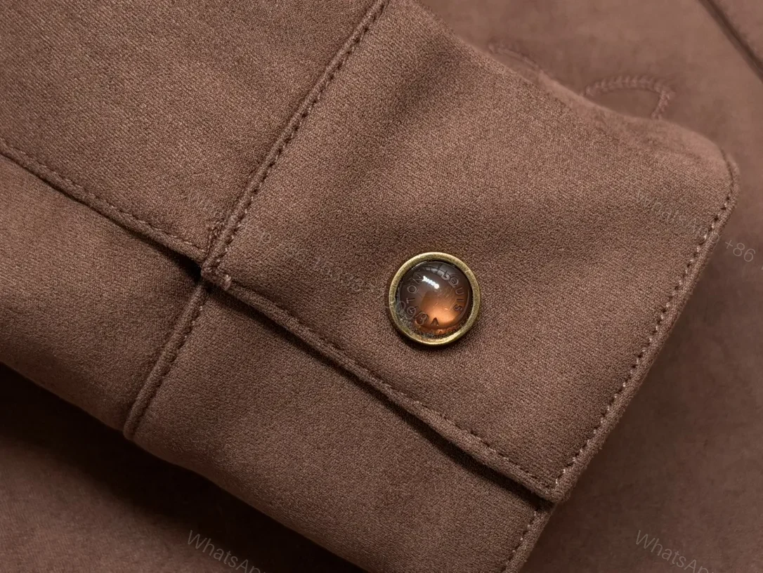 View 3 of Brown Monogram-Texture Canvas Jacket with Embossed Pattern