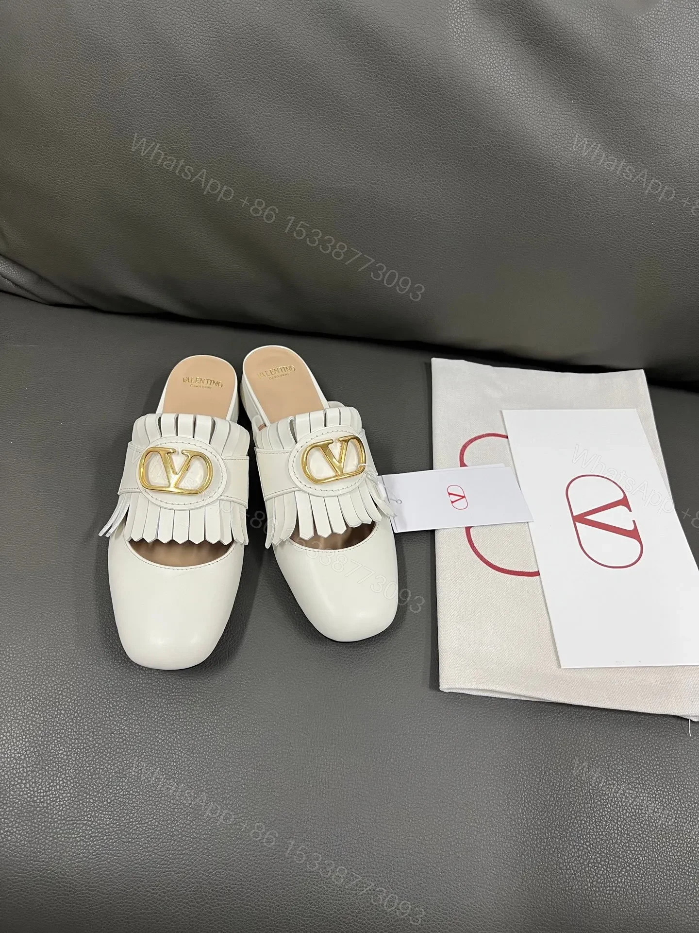 Valentino Women White Leather Fringe Mules — view 1