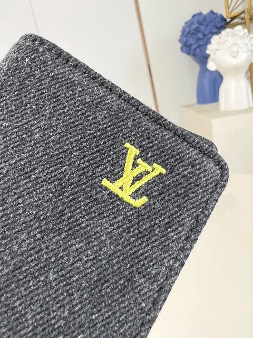 View 5 of Denim Compact Wallet: Embroidered LV-Inspired Accent