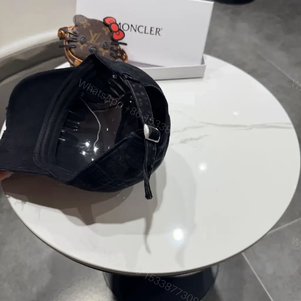 View 6 of Black Cotton Twill Cap — Subtle Luxury, Distressed Edge Cap