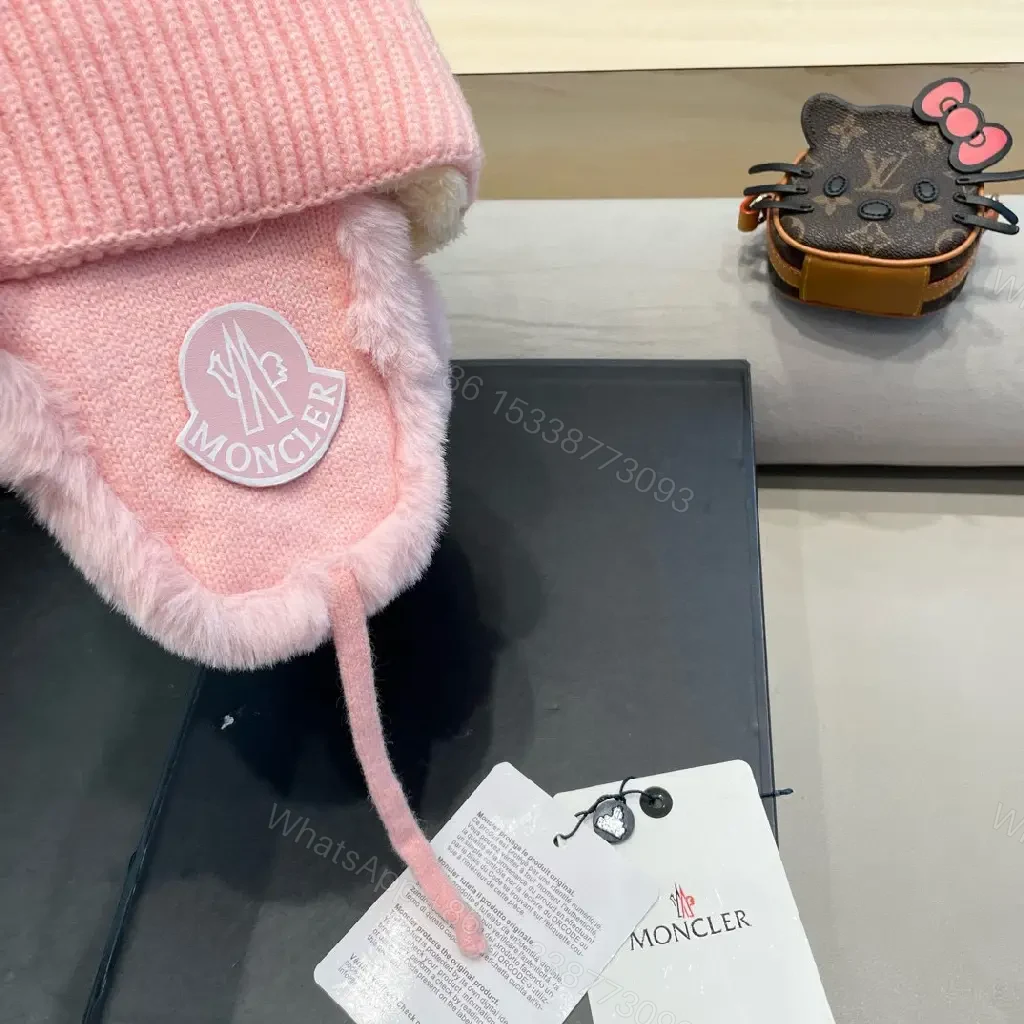 View 10 of Pink Knit Hat with Fuzzy Ear Flaps — Plush Warmth, Luxe Style