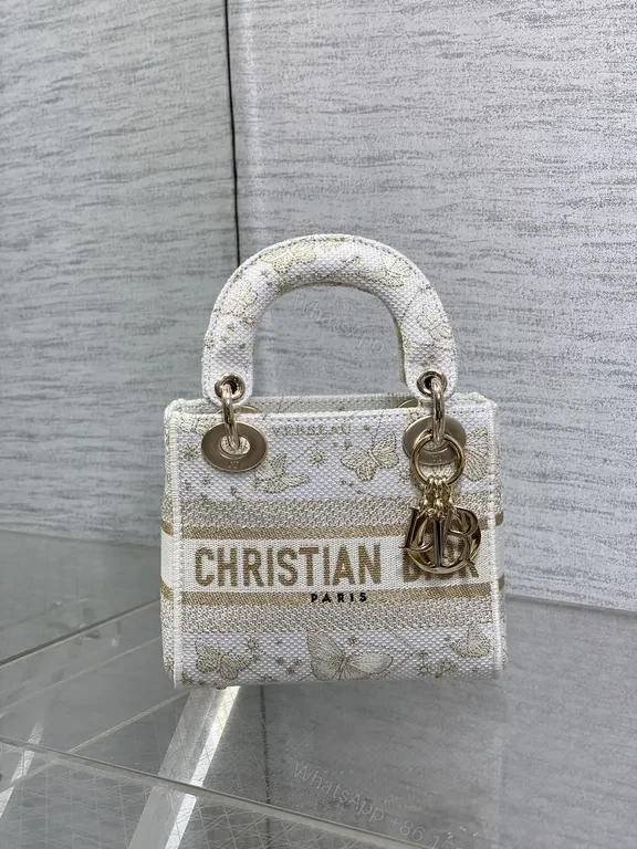 View 4 of Pale Ivory Leather Mini Bag with Gold Hardware - Dior-Inspired Style