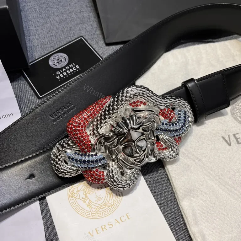 View 7 of Versace Crystal Medusa Belt: Premium Black Leather Luxury Belt