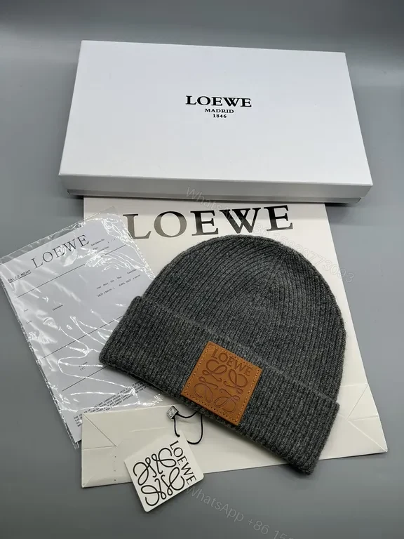 View 2 of Cozy Knit Beanie with Leather Patch â€“ Luxe Loewe-Inspired Style