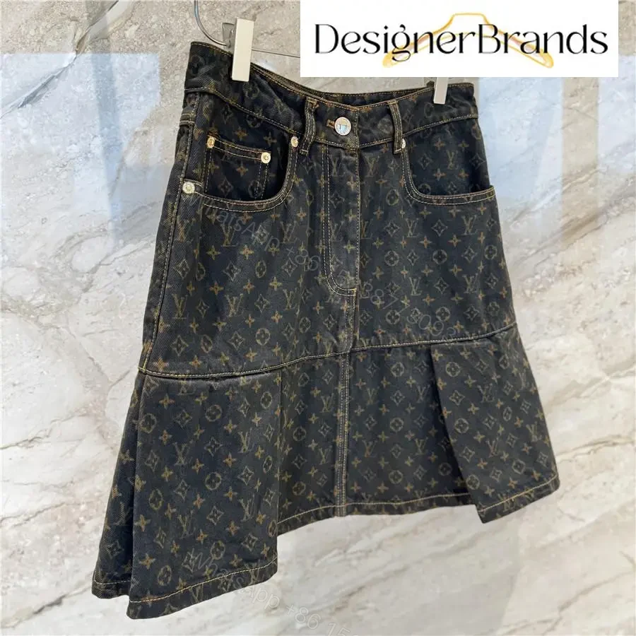 View 8 of Monogram-Denim A-Line Skirt with Visible Hardware