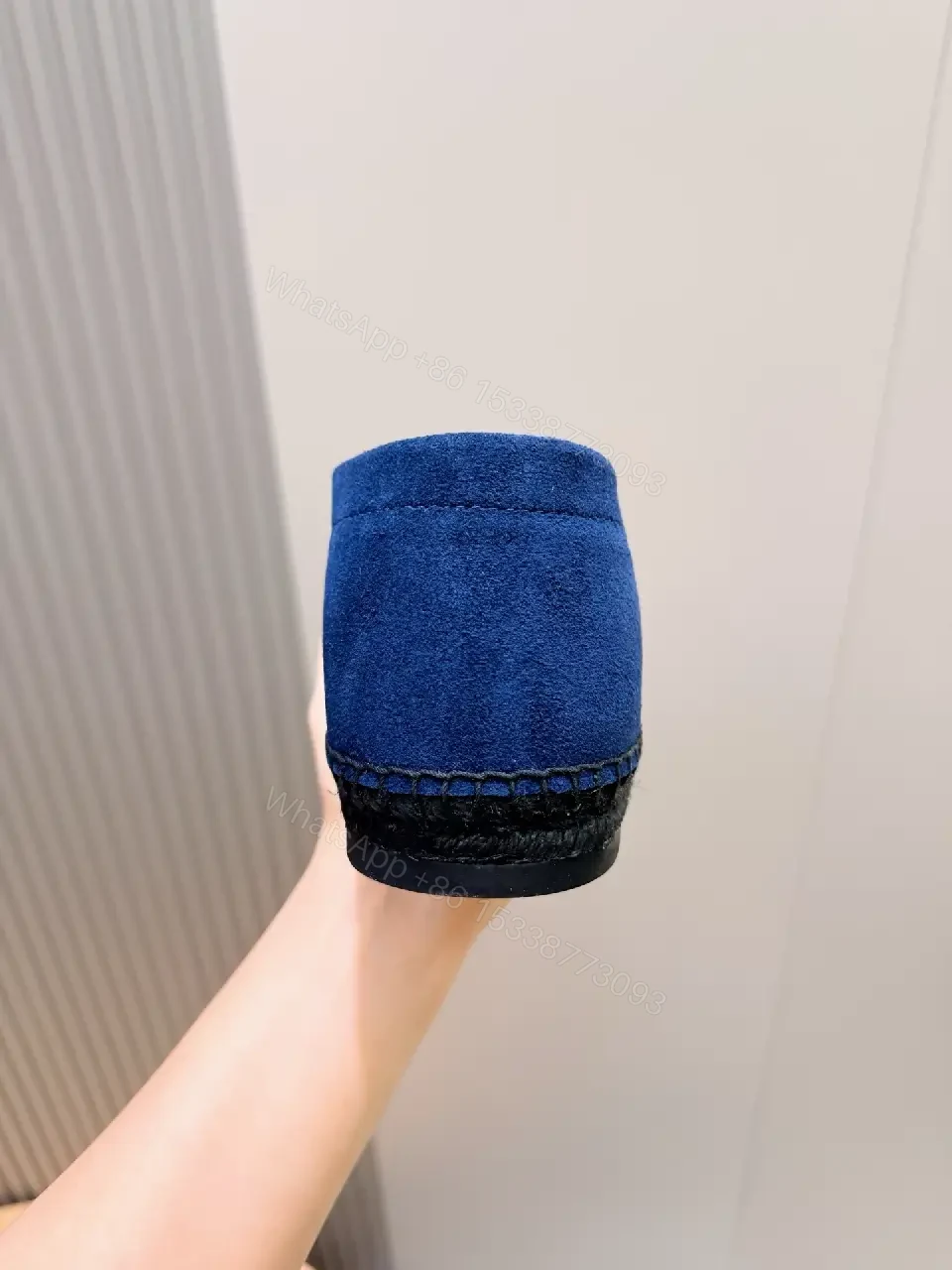 View 9 of Navy Suede LV-Embellished Slip-Ons: Quiet Comfort
