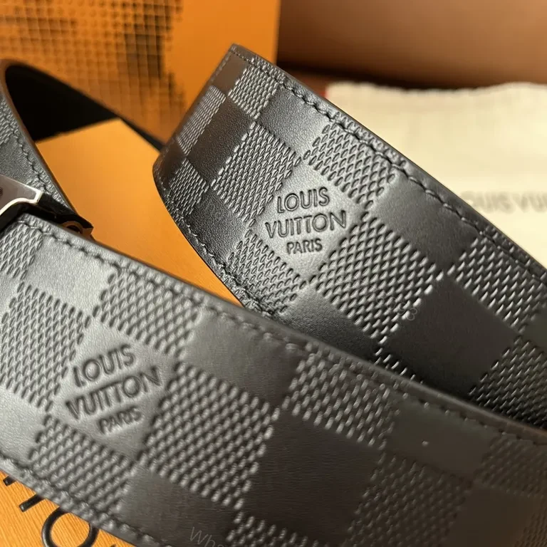 View 3 of Bold Checker LV Belt: Luxe Textured Leather, Signature Buckle