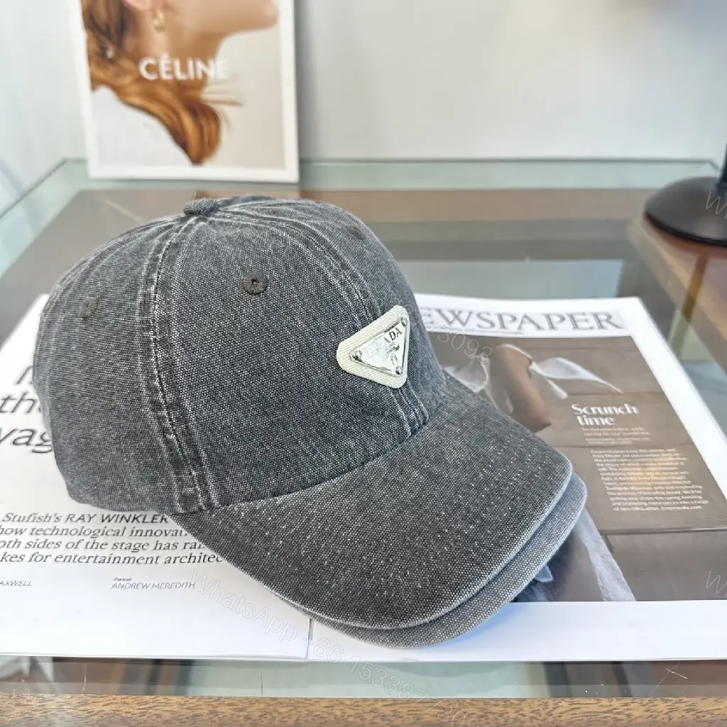 View 11 of Washed Dark Gray Denim Cap, Curved Brim, Distressed Texture, Prada Patch