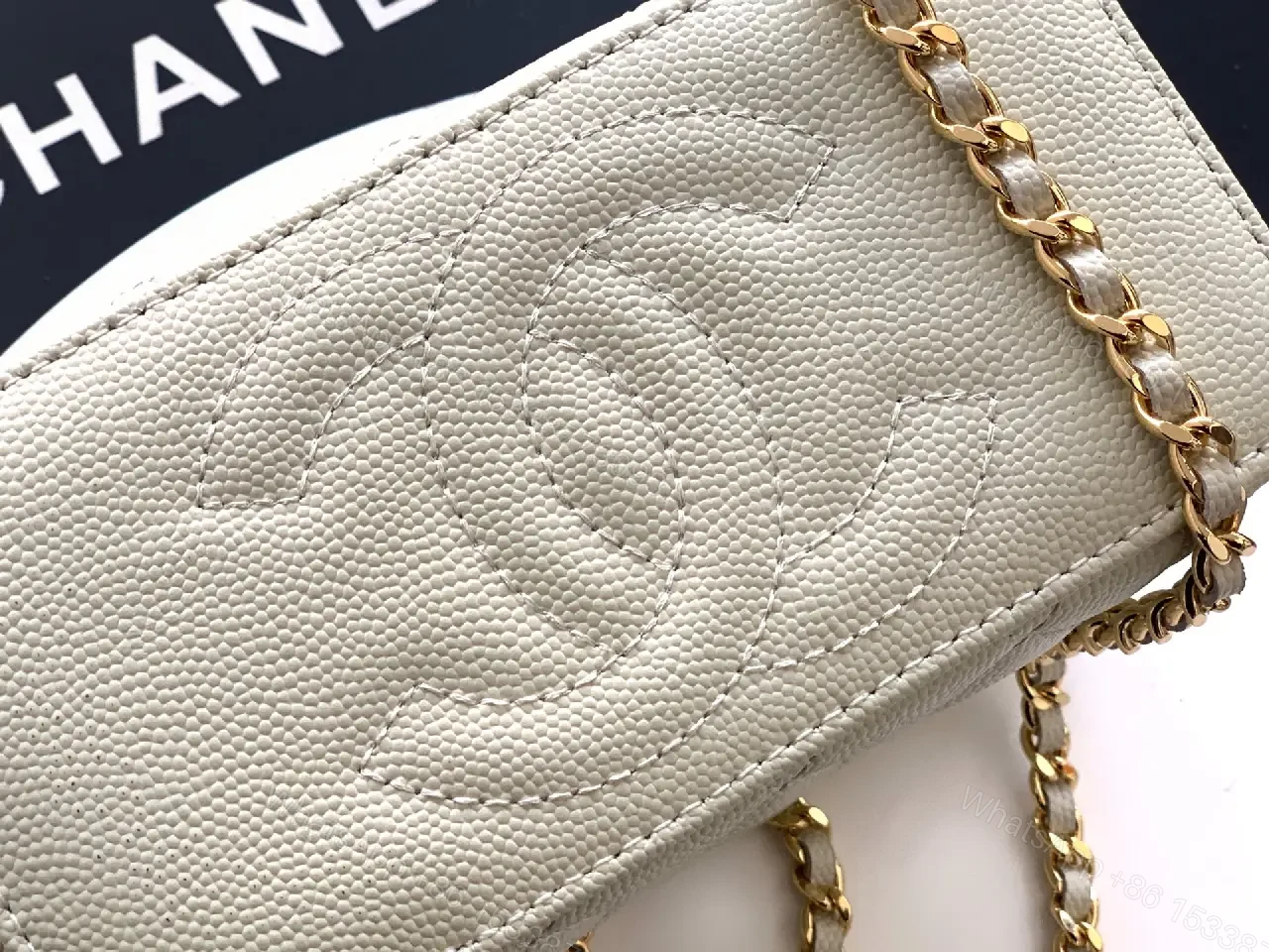 View 2 of mint green quilted leather shoulder bag with gold chain and logo charm