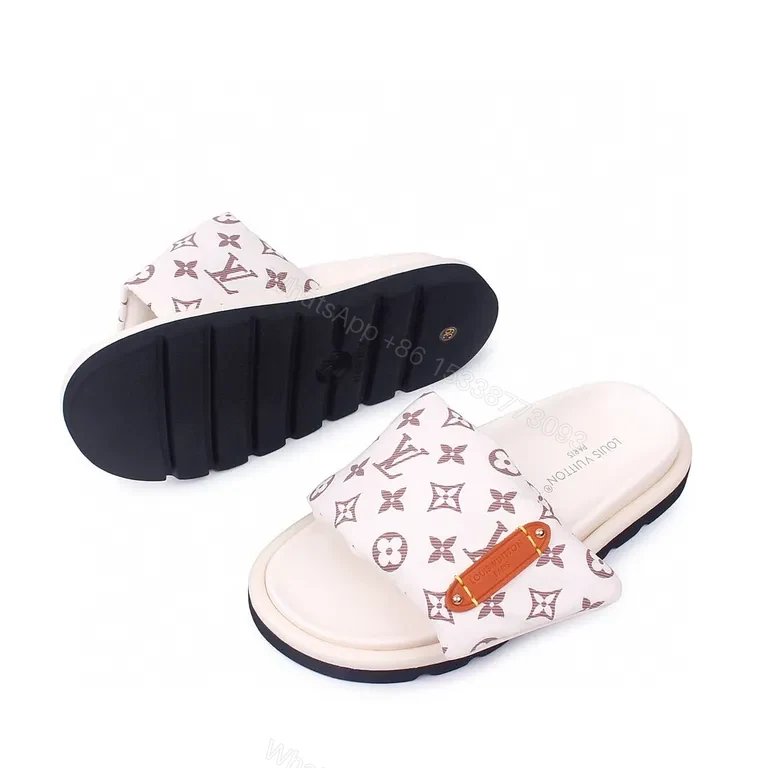 View 5 of White LV Monogram Padded-Strap Sandals â€“ Effortless Luxury Slide