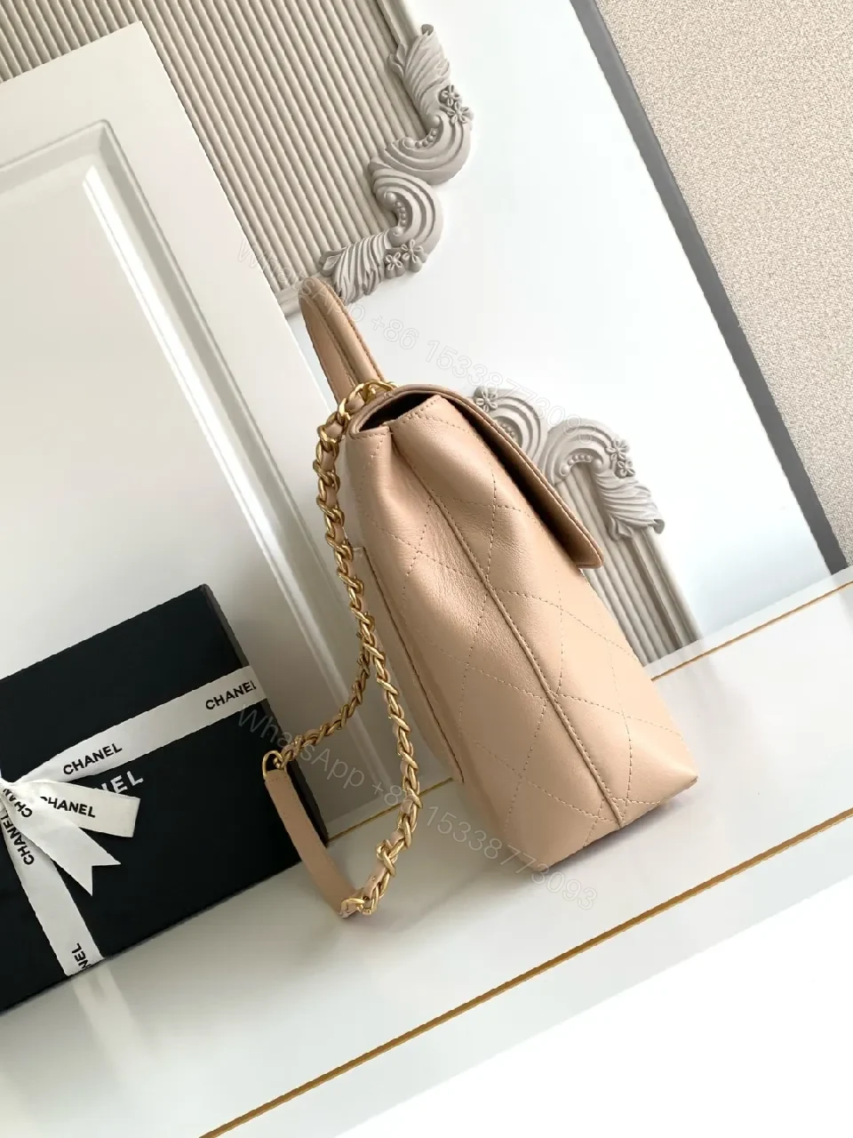View 3 of Quilted Nude Leather Bag: Minimalist Luxury Crossbody