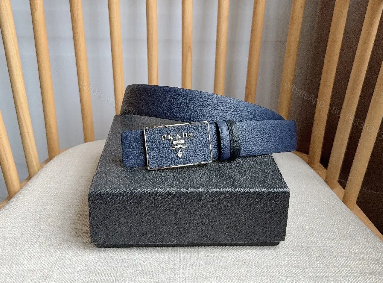 View 6 of Navy Textured Leather Belt with Brushed Metal Buckle