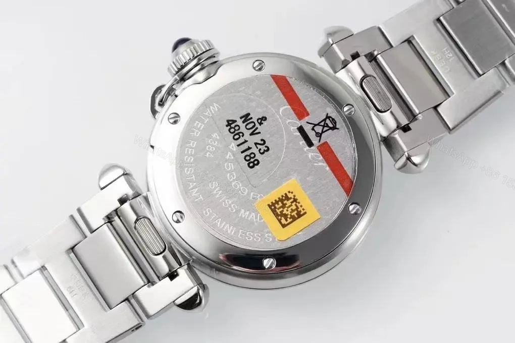 View 8 of GS Factory Cartier Pasha de Cartier Women’s Watch – Silver Dial, 30mm, Stainless Steel and Leather Straps, Swiss Quartz Movement (Cal.157)